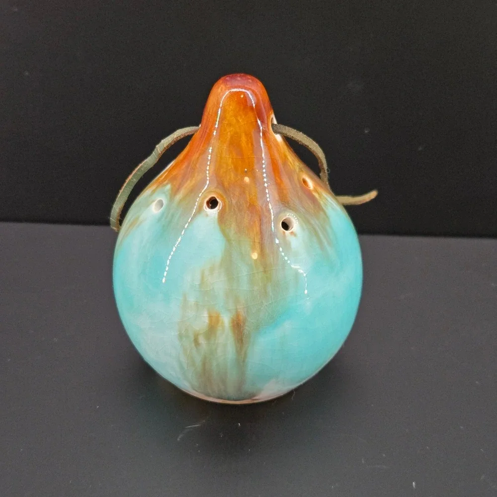Vintage England Ceramic Pomander Turquoise Amber Drip Glaze Scent Diffuser
